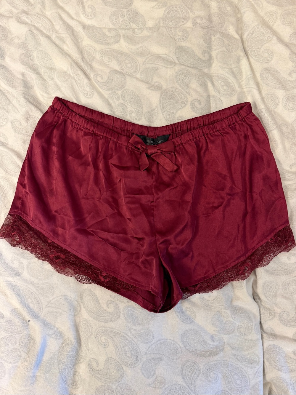 Women's Satin Lace-Trim Sleep Shorts - Burgundy